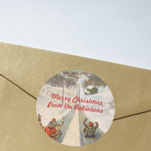 Vintage toboggan sleds Christmas Classic Round Sticker