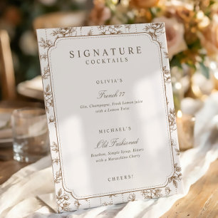 Vintage Toile Brown Signature Drinks Wedding Pedestal Sign
