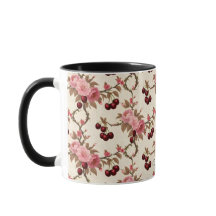 Vintage Toile Cherry Pattern Mug – Antique Charm