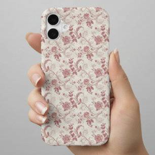 Vintage Toile De Jouy Dusty Rose Pattern iPhone 16 Case