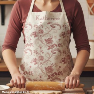 Vintage Toile De Jouy Dusty Rose Pattern Name Apron
