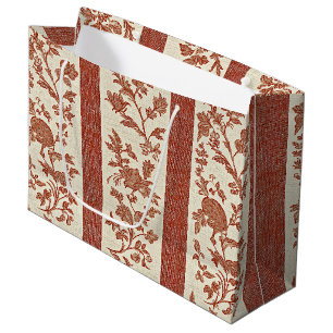Vintage Toile de Jouy Floral Stripe in Terracotta Large Gift Bag