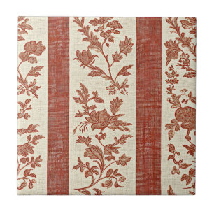 Vintage Toile de Jouy Floral Stripe in Terracotta Tile