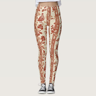 Vintage Toile de Jouy Floral Stripe with Hen (11) Leggings