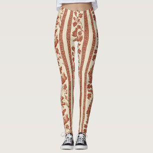 Vintage Toile de Jouy Floral Stripe with Hen (2) Leggings