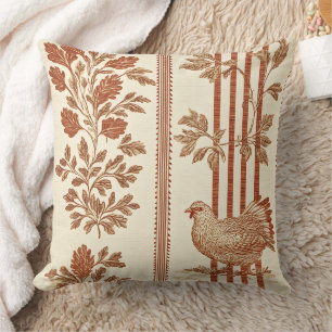 Vintage Toile de Jouy Floral Stripe with Hen (4) Cushion