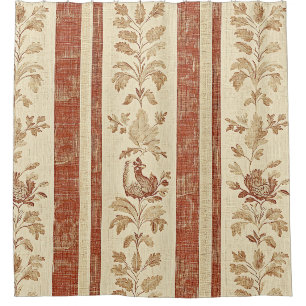 Vintage Toile de Jouy Floral Stripe with Hen Shower Curtain