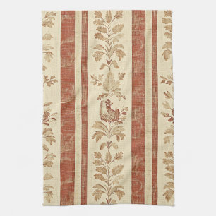 Vintage Toile de Jouy Floral Stripe with Hen Tea Towel