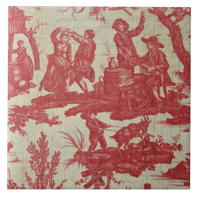 Vintage Toile de Jouy Picturesque Scene Tile (Front)