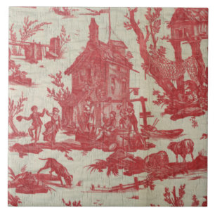 Vintage Toile de Jouy Picturesque Scene Tile