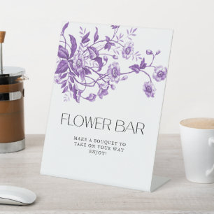 Vintage Toile Floral Bouquet Flower Bar  Pedestal Sign