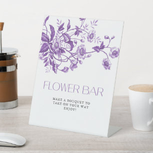 Vintage Toile Floral Bouquet Flower Bar  Pedestal Sign