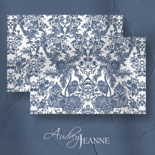 Vintage Toile Floral Navy Blue and White Decoupage Tissue Paper