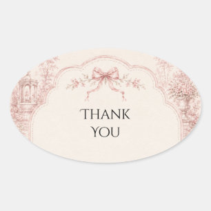 Vintage Toile Garden Scene Pink Bow Sticker