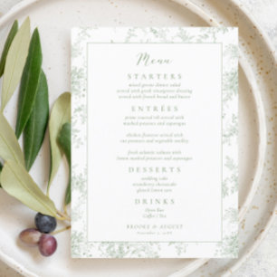 Vintage Toile Green Wedding Menu