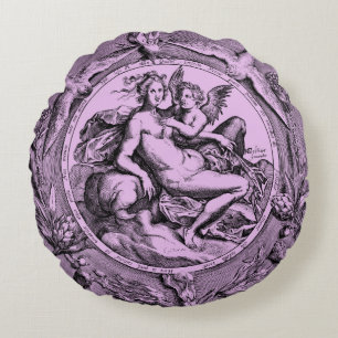 Vintage Toile Lady Angel Renaissance Round Pillow