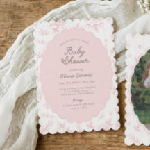 Vintage Toile Pink Floral Scalloped Baby Shower