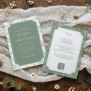 Vintage Toile Sage Green French Floral Wedding Invitation