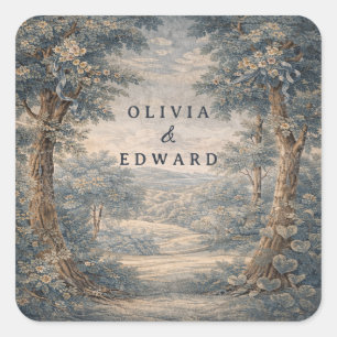 Vintage Toile Wedding Tapestry Romantic Woodland  Square Sticker