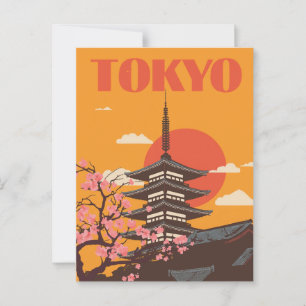 Vintage Tokyo Japan Pagoda Cherry Blossom Travel Postcard