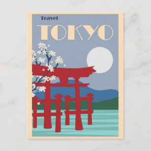 Vintage Tokyo Japan Red Pagoda Cherry Blossom Postcard