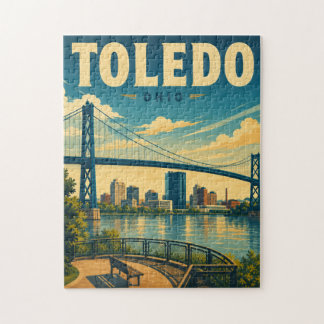 Vintage Toledo Ohio Skyline Jigsaw Puzzle