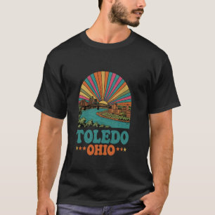 Vintage Toledo Ohio Sunset Skyline Cityscape T-Shirt
