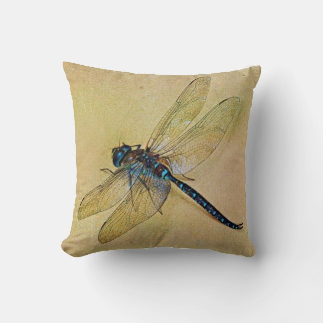 Vintage Tolstoy Blue Dragonfly Cushion (Front)