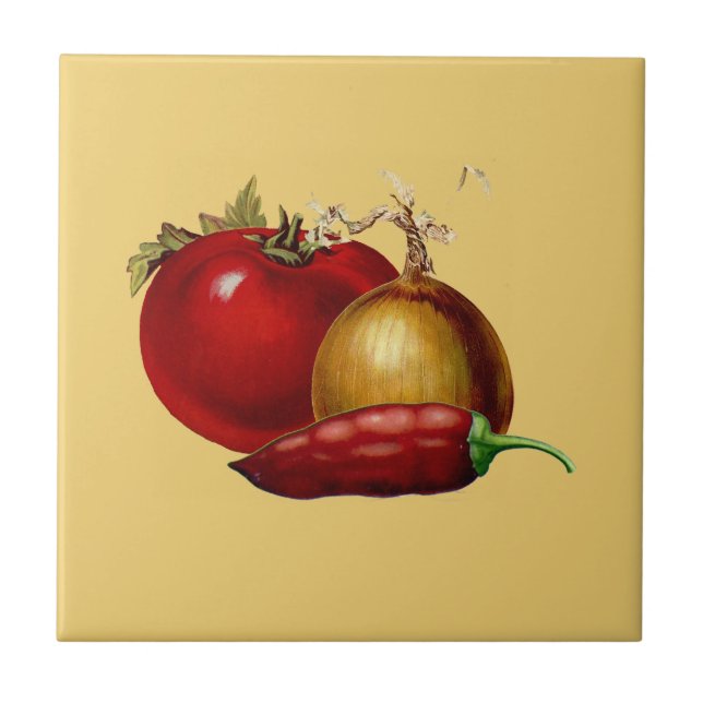 Vintage Tomato, Onion & Jalapeno Pepper Tile (Front)