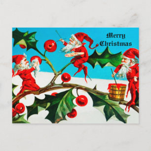 Vintage Tomte or Christmas Elves Painting Berries Postcard