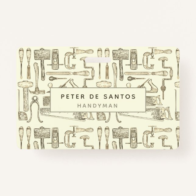 Vintage Tools Illustrations for Carpenters ID Badge (Front)