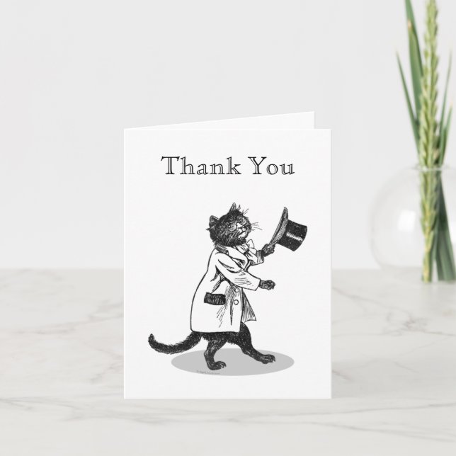 Vintage Top Hat Cat Custom Thank You Card (Front)