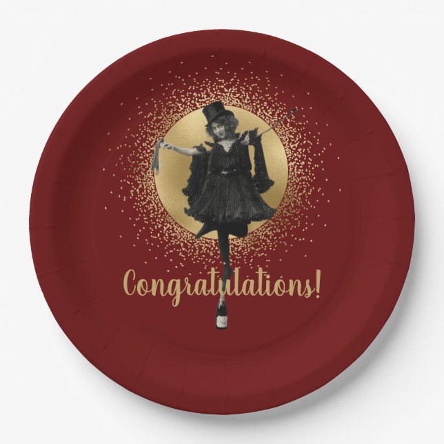Vintage Top Hat Dancer Congratulations  Paper Plate (Front)