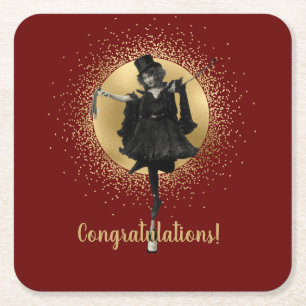 Vintage Top Hat Dancer Congratulations Square Paper Coaster