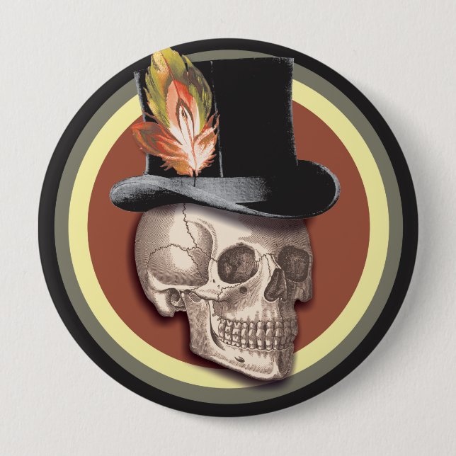 Vintage Top Hat Skull Button (Front)