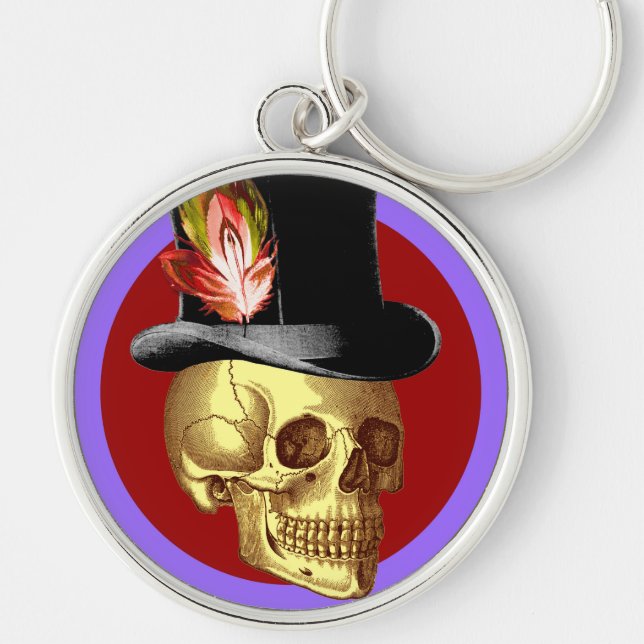 Vintage Top Hat Skull Vivid Key Ring (Front)