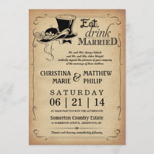 Vintage Top Hat Wedding Invitations