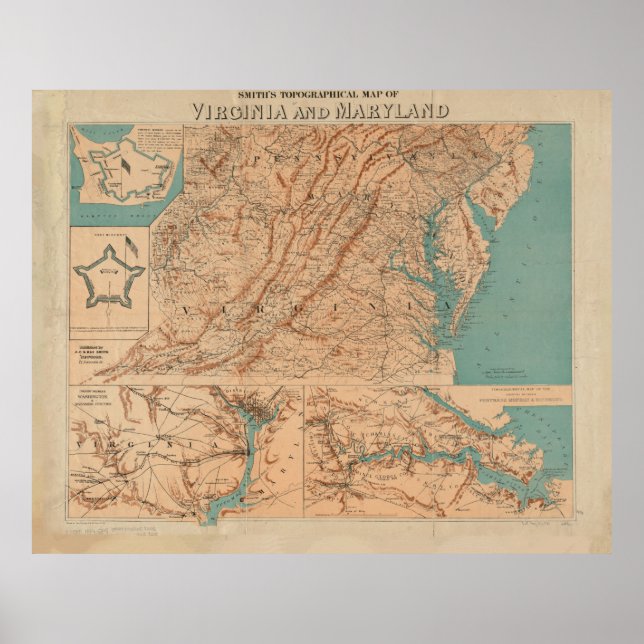 Vintage Topographic Map of Virginia (1892) Poster (Front)