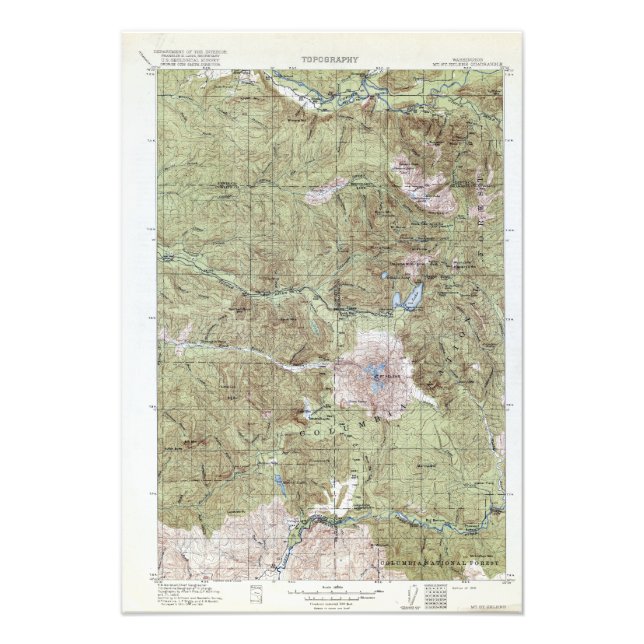 Vintage Topographical Map Mount Saint Helens Photo Print (Front)