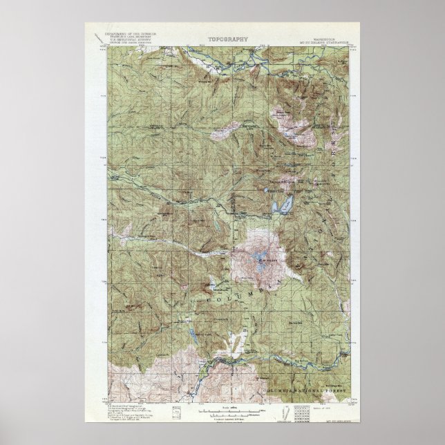 Vintage Topographical Map Mount Saint Helens Poster (Front)