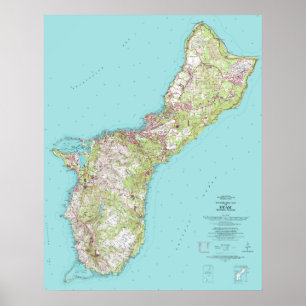 Vintage Topographical Map of Guam Poster