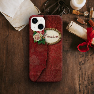 Vintage Torn Red Damask and Roses Personalised Tough iPhone 6 Plus Case