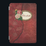 Vintage Torn Red Damask and Roses Personalised iPad Mini Cover<br><div class="desc">Layers of aged red damask with torn edge,  gold filigree frame and vintage roses. Note:  Sculpted,  engraved,  embossed and dimensional effects,  layered,  aged or eroded appearance,  textures and shadows achieved digitally. Actual product has a flat surface.</div>