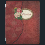 Vintage Torn Red Damask and Roses Personalised iPad Smart Cover<br><div class="desc">Layers of aged red damask with torn edge,  gold filigree frame and vintage roses. Note:  Sculpted,  engraved,  embossed and dimensional effects,  layered,  aged or eroded appearance,  textures and shadows achieved digitally. Actual product has a flat surface.</div>