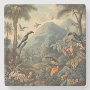 Vintage Toucan Tropical Jungle Botanical Painting Stone Coaster