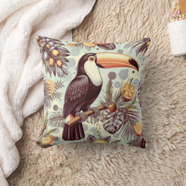 Vintage Toucan Tropical Pattern Cushion (Blanket)