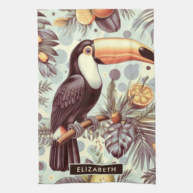 Vintage Toucan Tropical Pattern Tea Towel (Vertical)