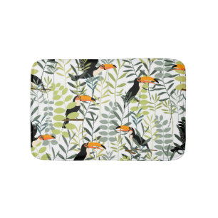 Vintage Toucans Green Leaves Pattern Bath Mat