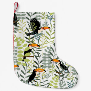Vintage Toucans Green Leaves Pattern Small Christmas Stocking