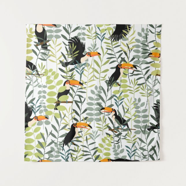 Vintage Toucans Green Leaves Pattern Tapestry (Front)